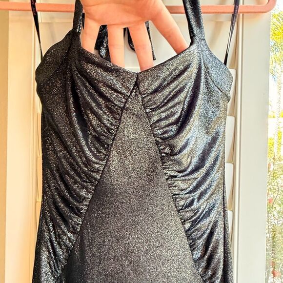 Vintage Betsey Johnson Halter Cocktail Dress in Metallic Black Silver size 4 Y2K - Picture 3 of 10